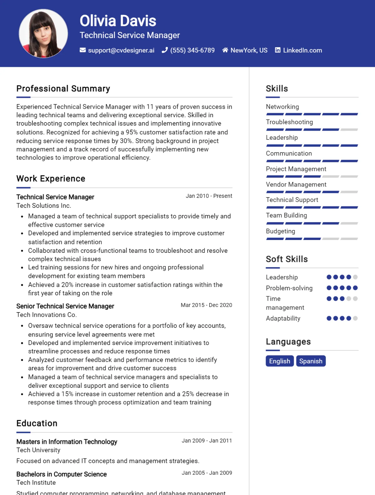 Technical Service Manager CV Example For 2026: Tips & Templates Preview