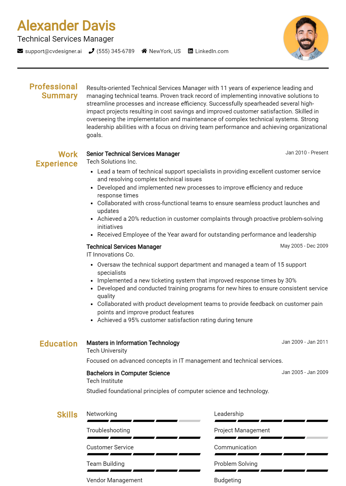 Technical Services Manager Resume Example for 2026: Best Writing Tips Preview