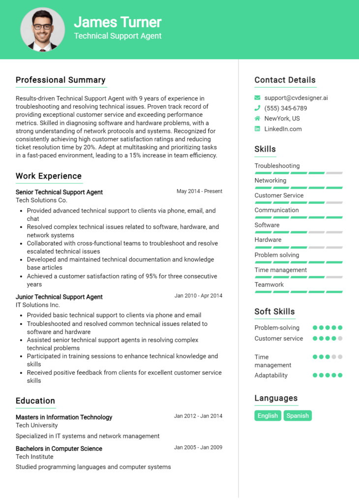 Technical Support Agent Resume Example