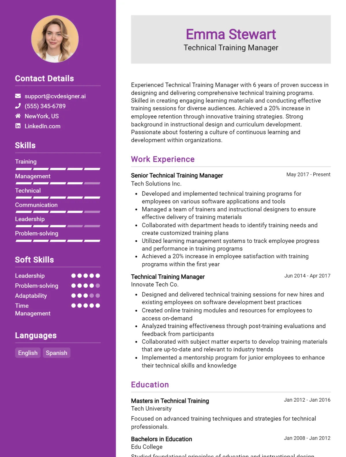 Technical Training Manager CV Example For 2026: Tips to Stand Out Preview