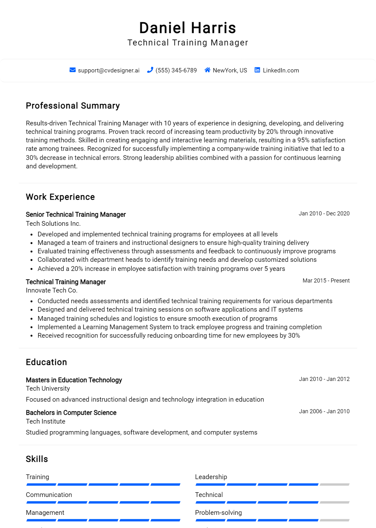 Technical Training Manager Resume Example for 2026: Top Templates Preview