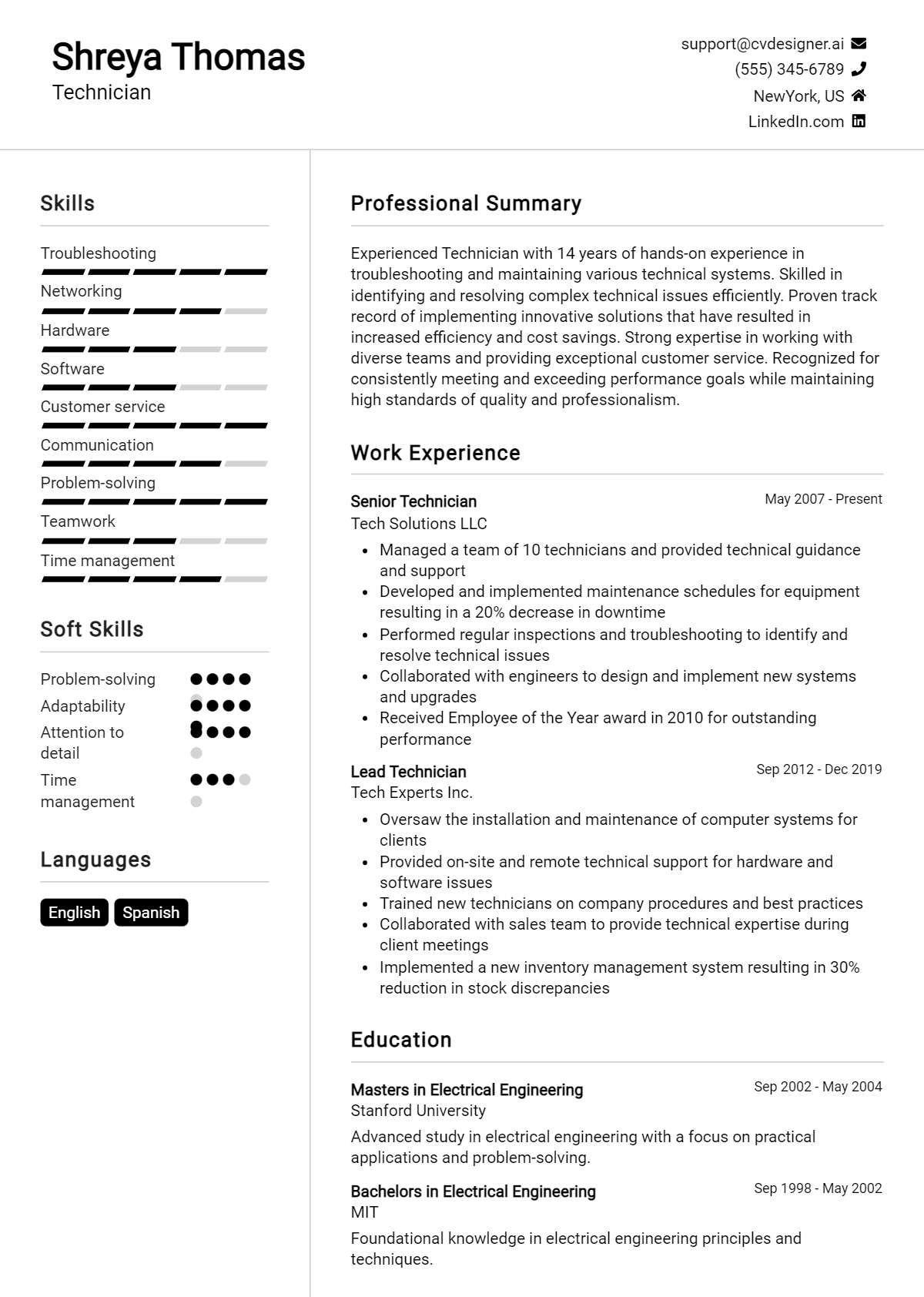 Technician Resume Example for 2026: Free Professional Templates Preview