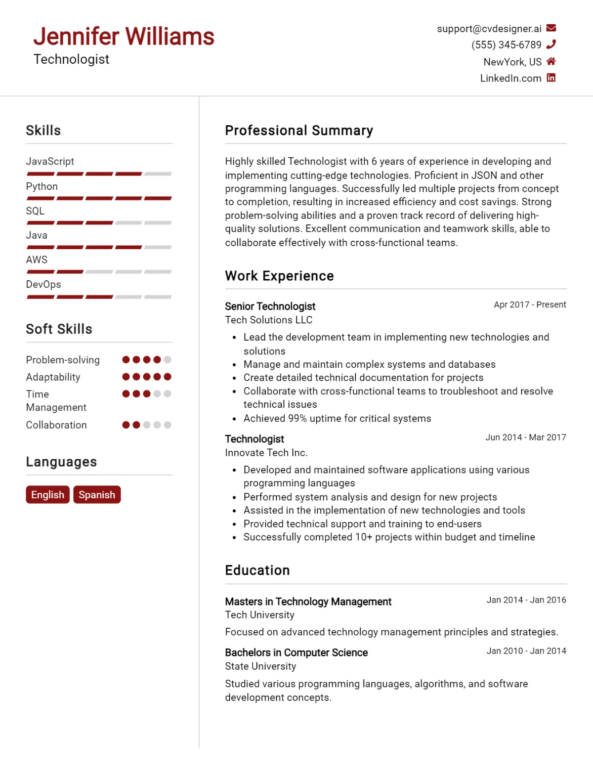 Technologist CV Example For 2026: Top Tips & Samples Preview