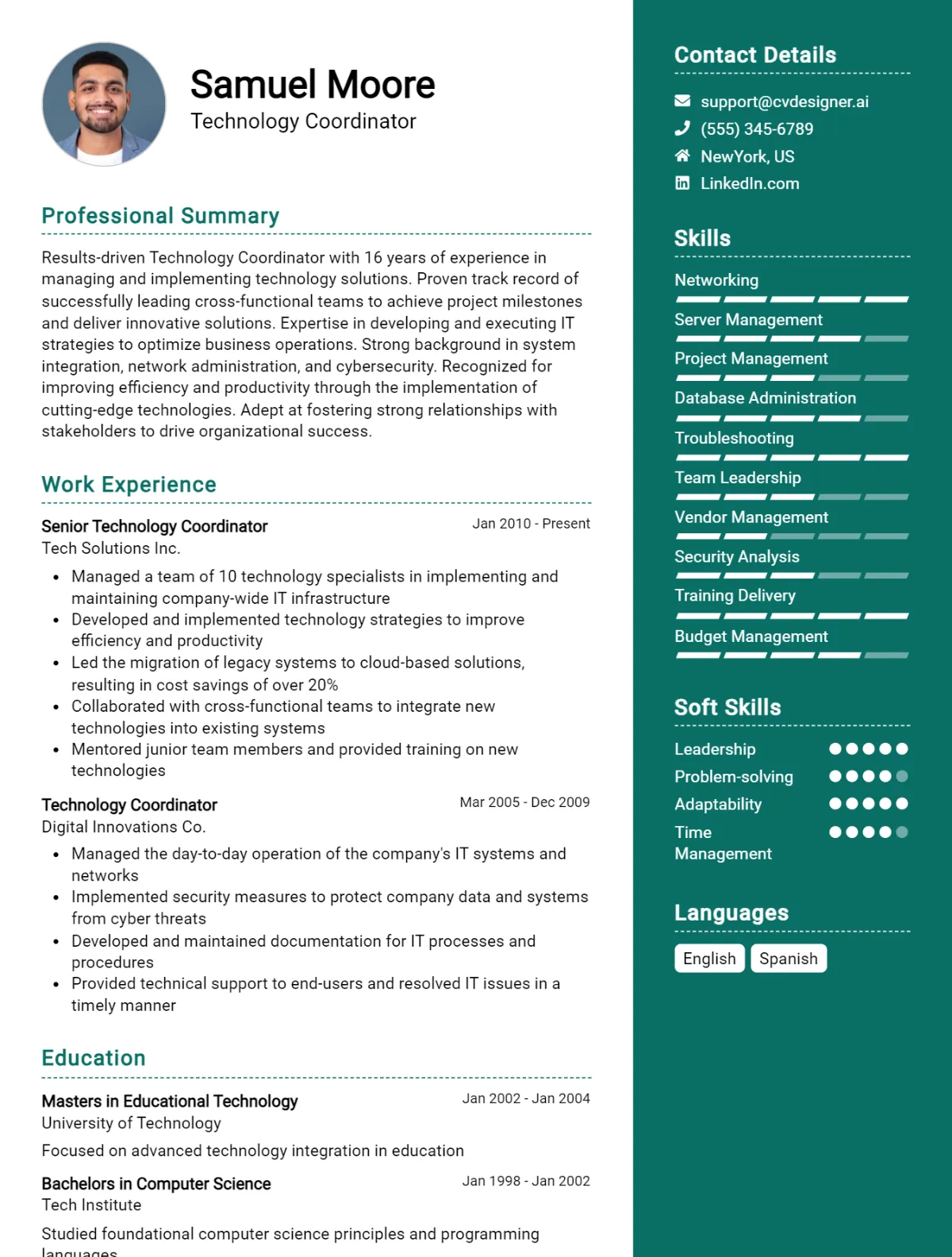 Technology Coordinator CV Example For 2026: Examples & Free Templates Preview