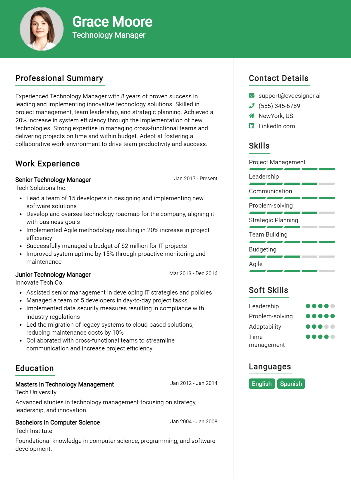 Technology Manager Resume Example for 2026: Writing Guide Preview