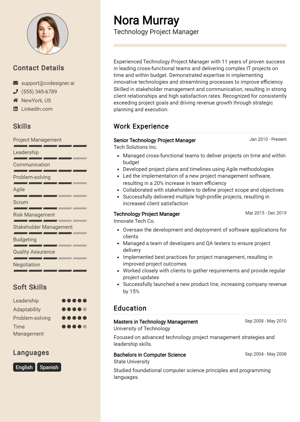Technology Project Manager Resume Example for 2026: Resume Guide Preview