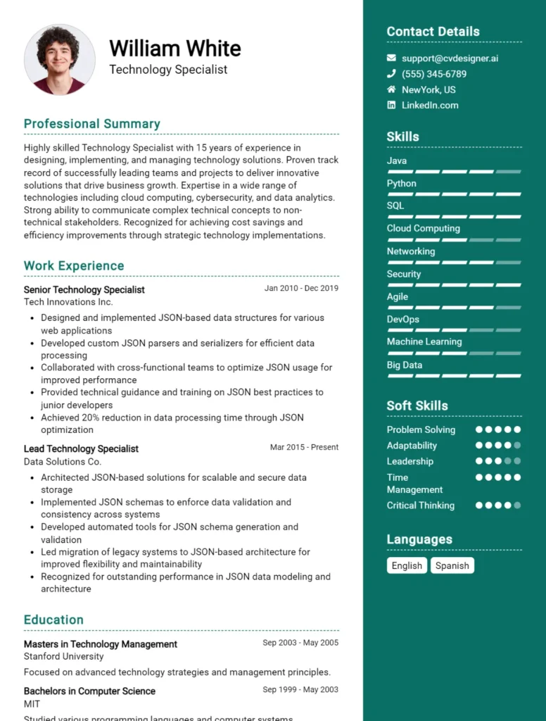 Technology Specialist CV Example