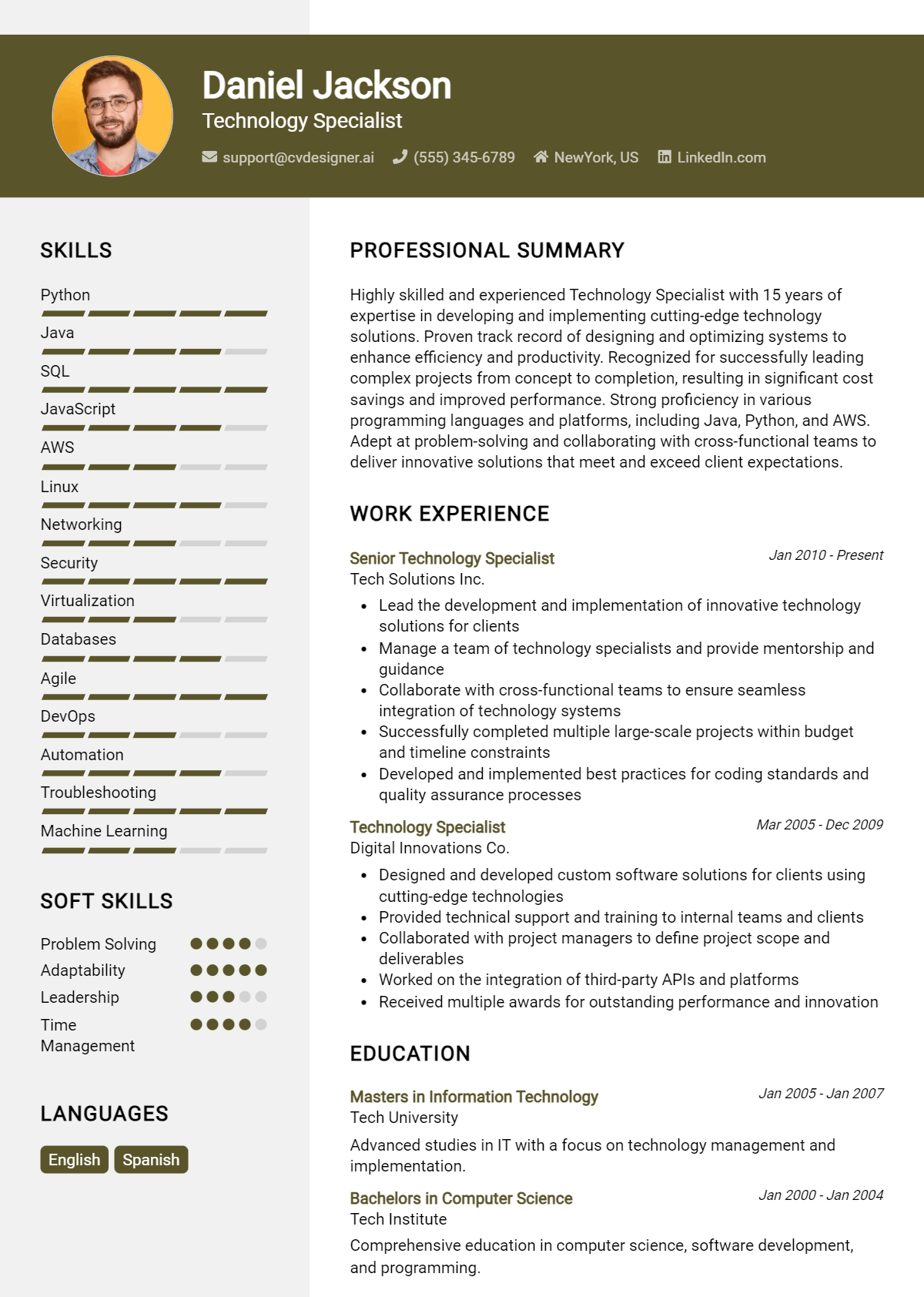 Technology Specialist Resume Example for 2026: Resume Guide Preview
