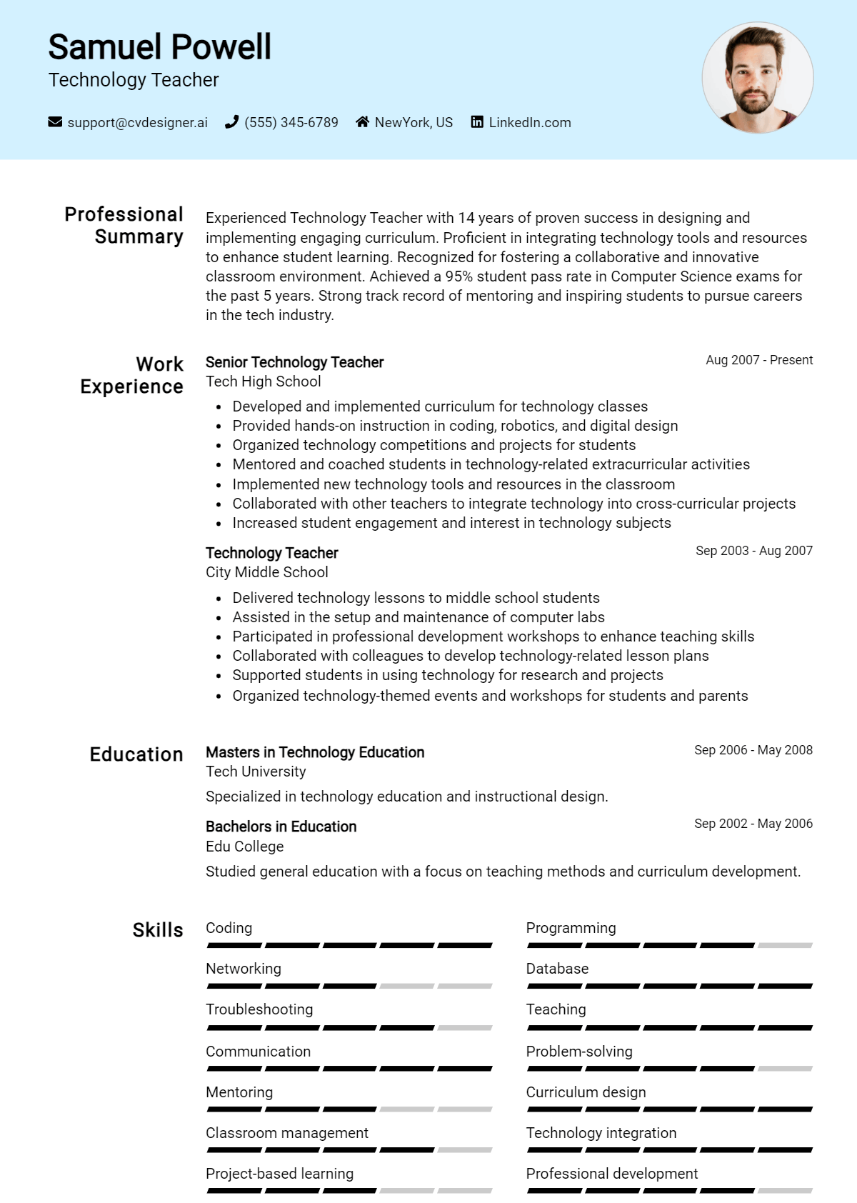 Technology Teacher Resume Example for 2026: Best Tips & Templates Preview