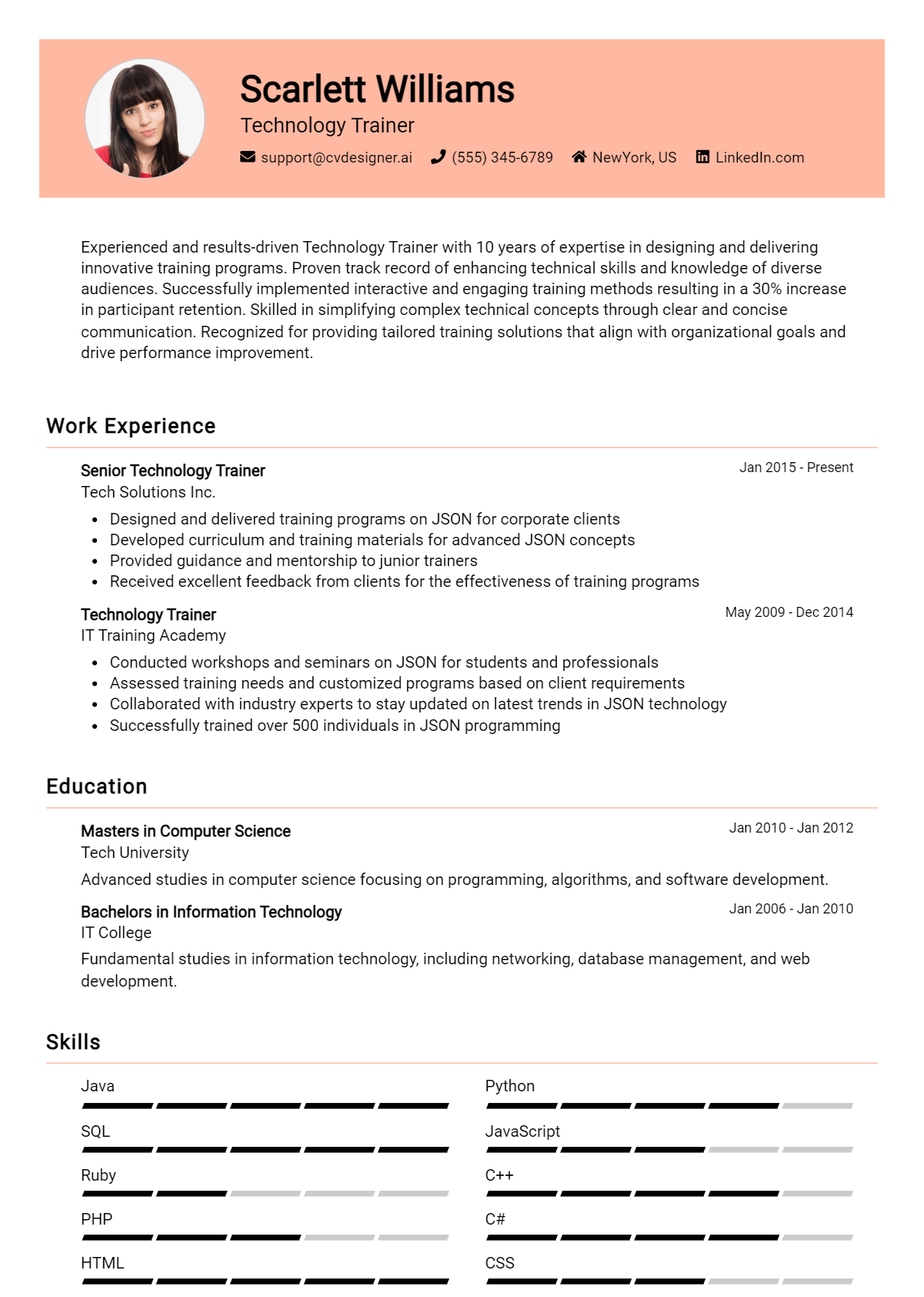 Technology Trainer Resume Example for 2026: Top CV Skills Preview