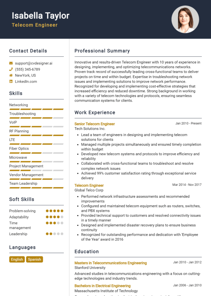 Telecom Engineer Resume Example