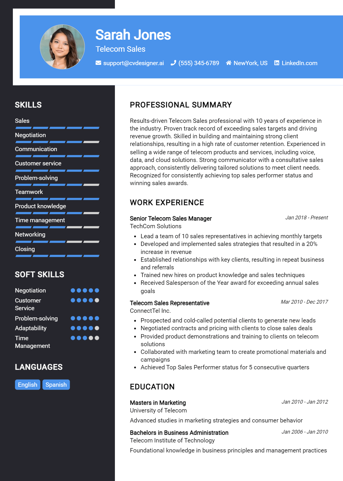 Telecom Sales Resume Example for 2026: Free Guide Preview