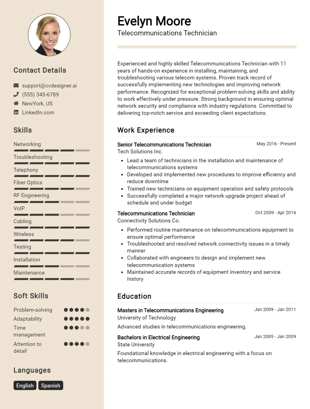 Telecommunications Technician CV Example For 2026: Best Formatting Tips Preview
