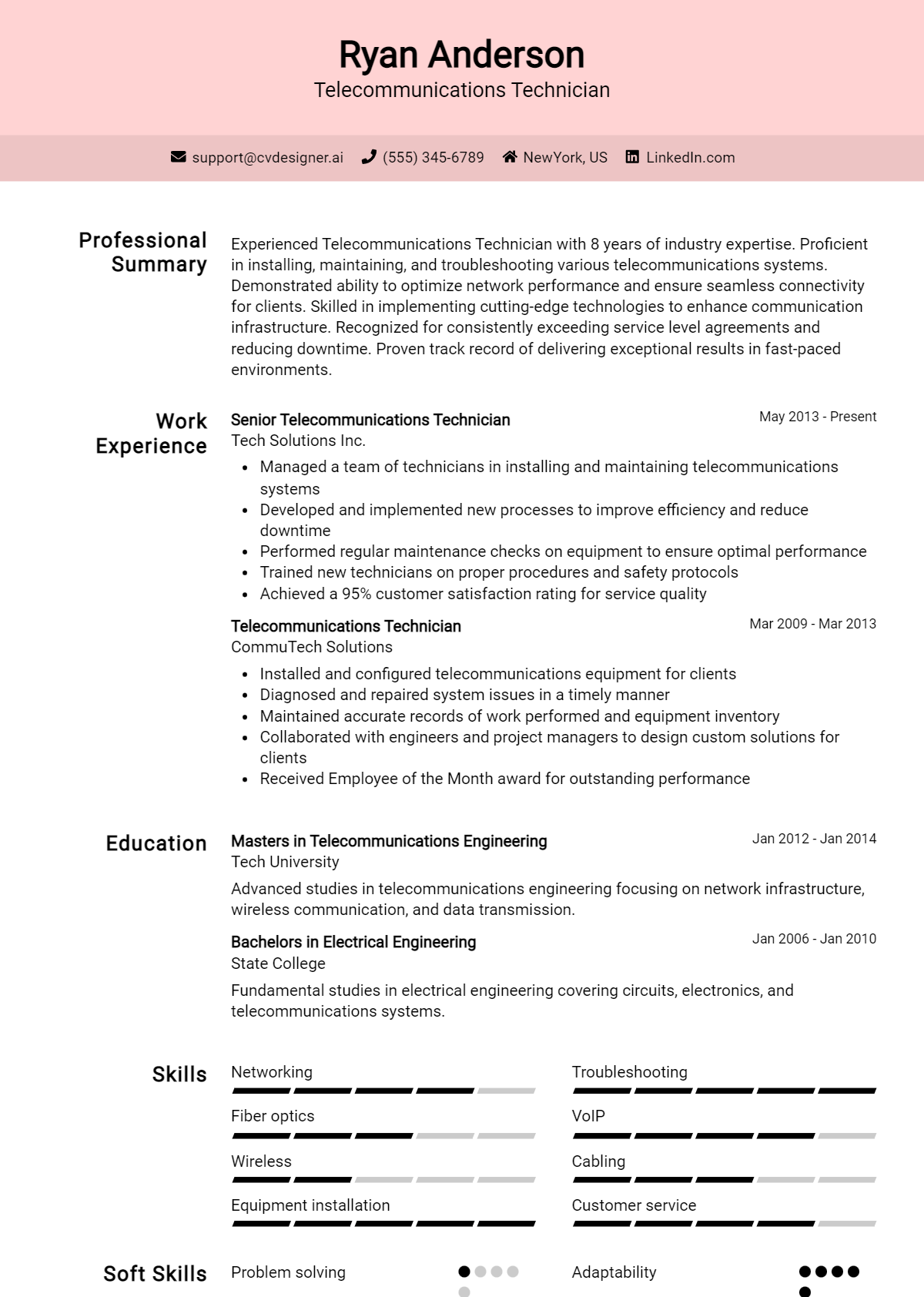 Telecommunications Technician Resume Example for 2026: Proven Tips & Templates Preview