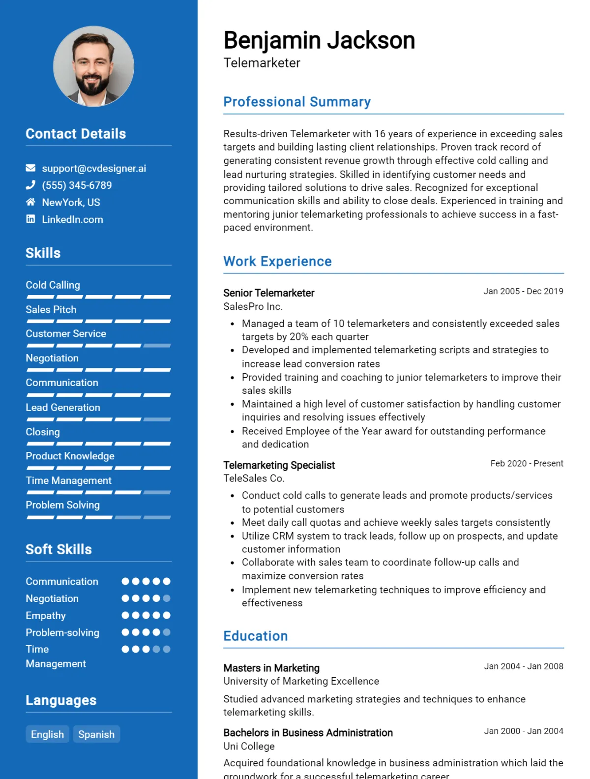 Telemarketer CV Example For 2026: Expert Tips & Templates Preview