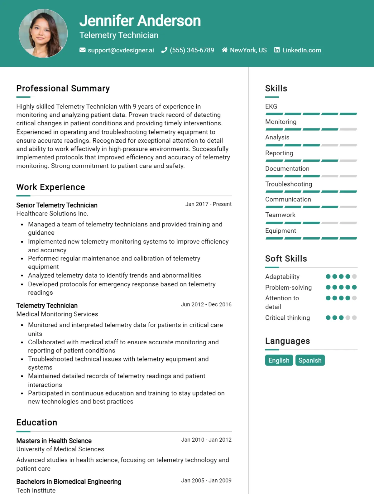 Telemetry Technician CV Example For 2026: How to Create a Professional CV Preview