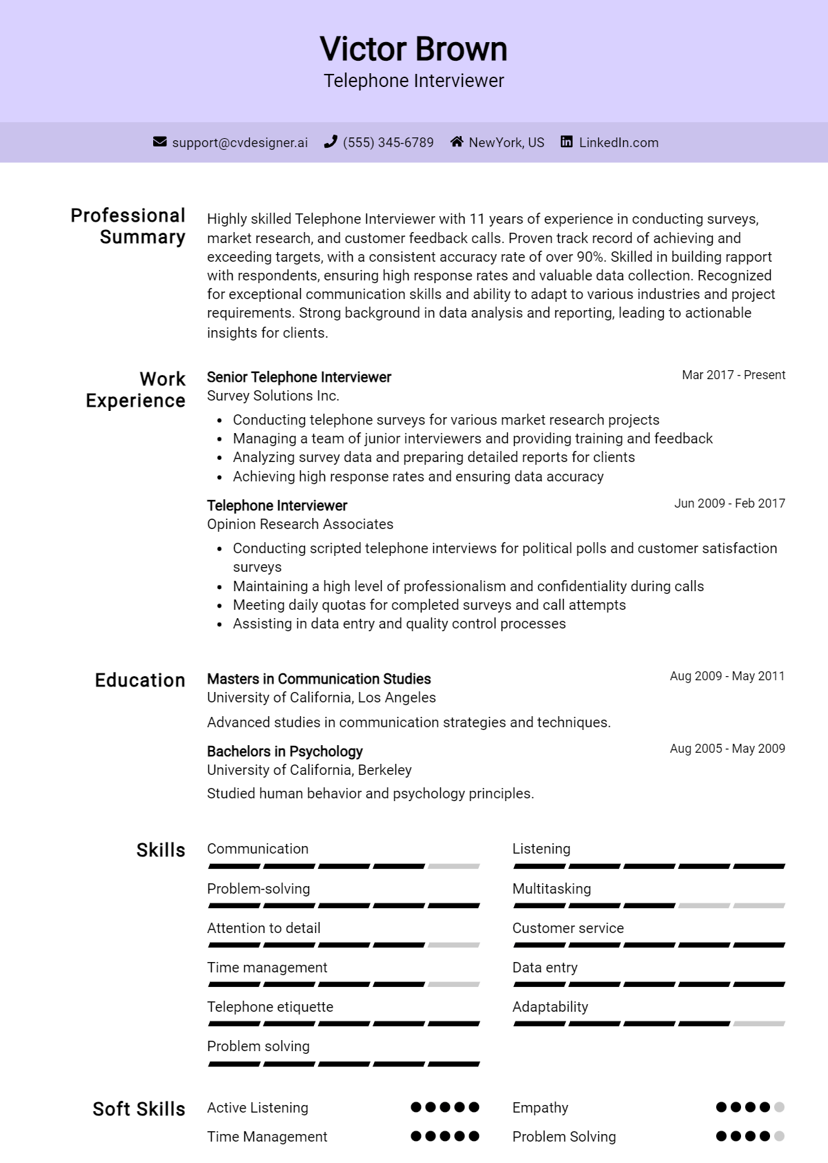 Telephone Interviewer Resume Example for 2026: Free Samples Preview