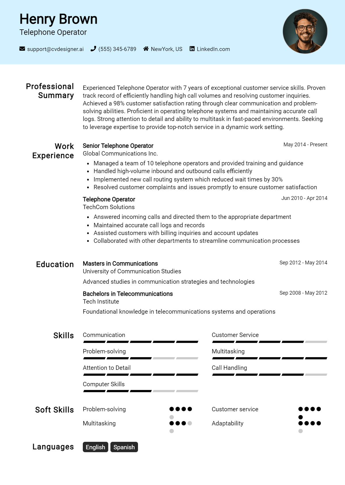 Telephone Operator Resume Example for 2026: Best Writing Guide Preview