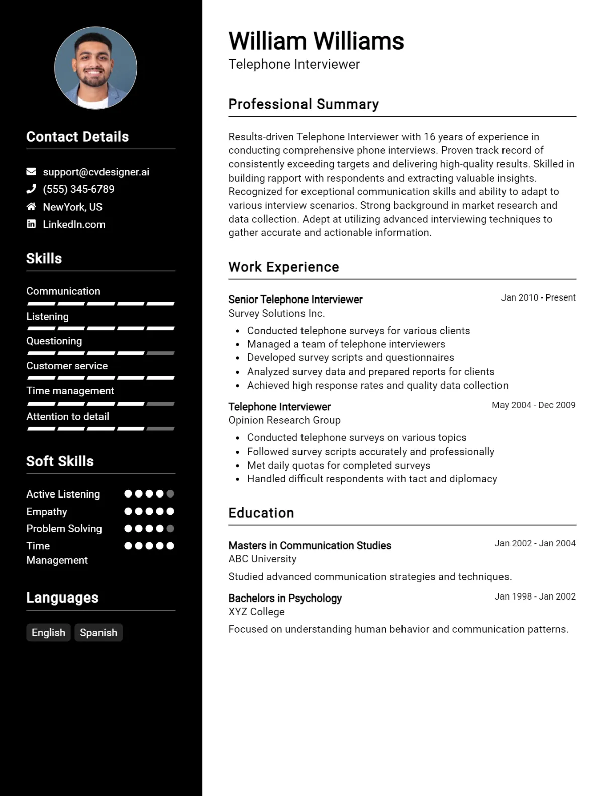 Telephone Interviewer CV Example For 2026: Examples & Free Templates Preview