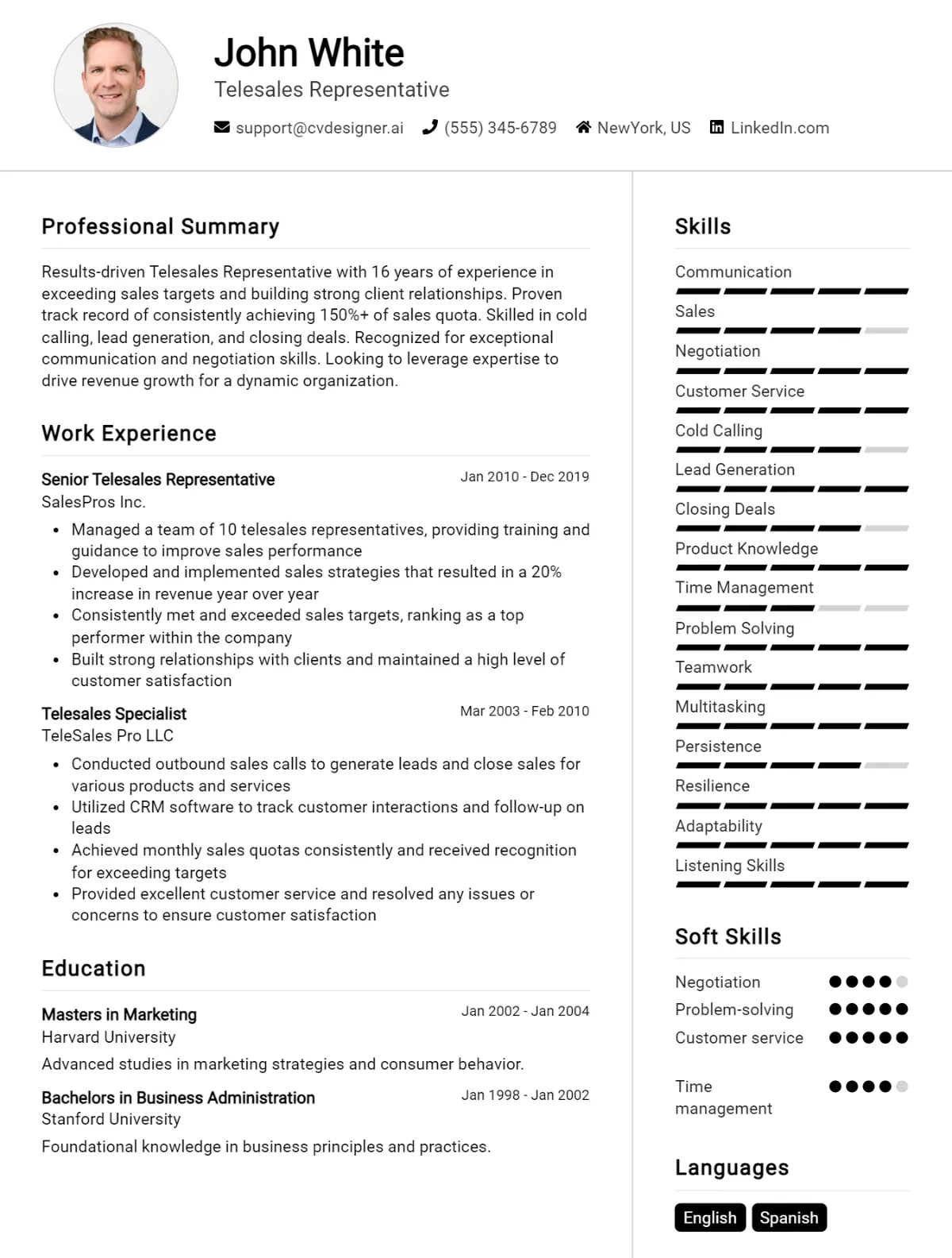 Telesales Representative CV Example For 2026: Proven Tips & Templates Preview