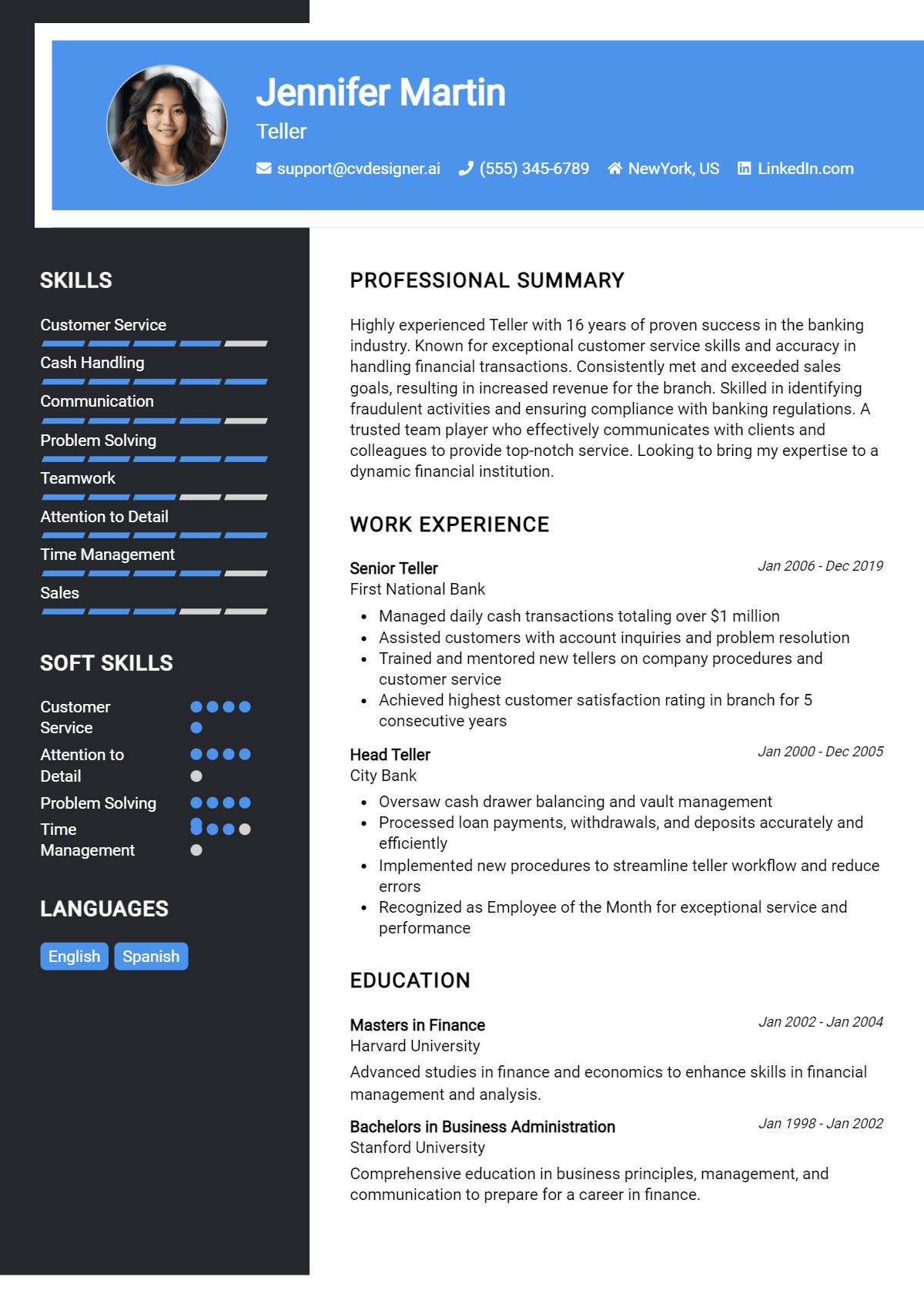 Teller Resume Example for 2026: Free Professional Templates Preview