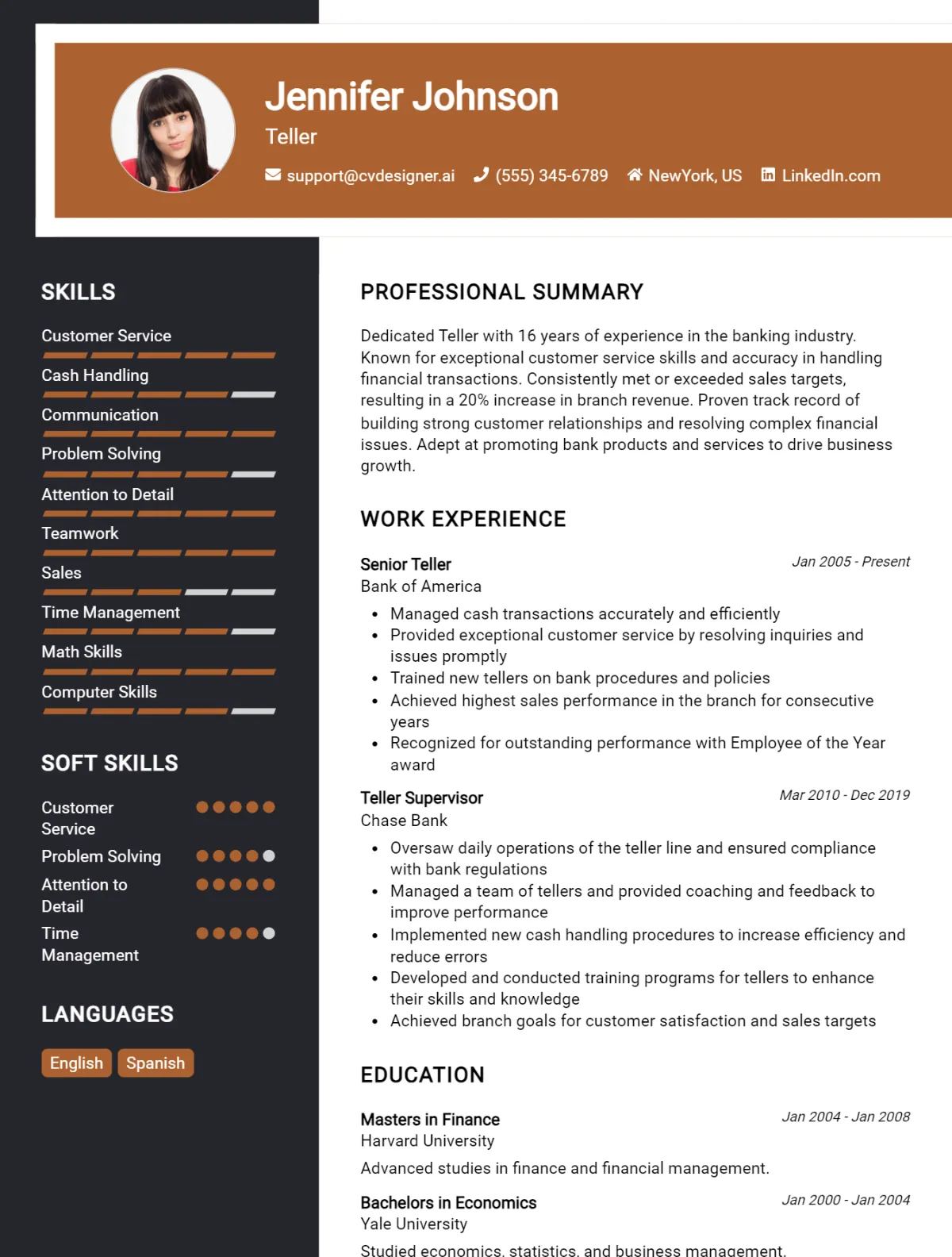 Teller CV Example For 2026: Ultimate Guide Preview