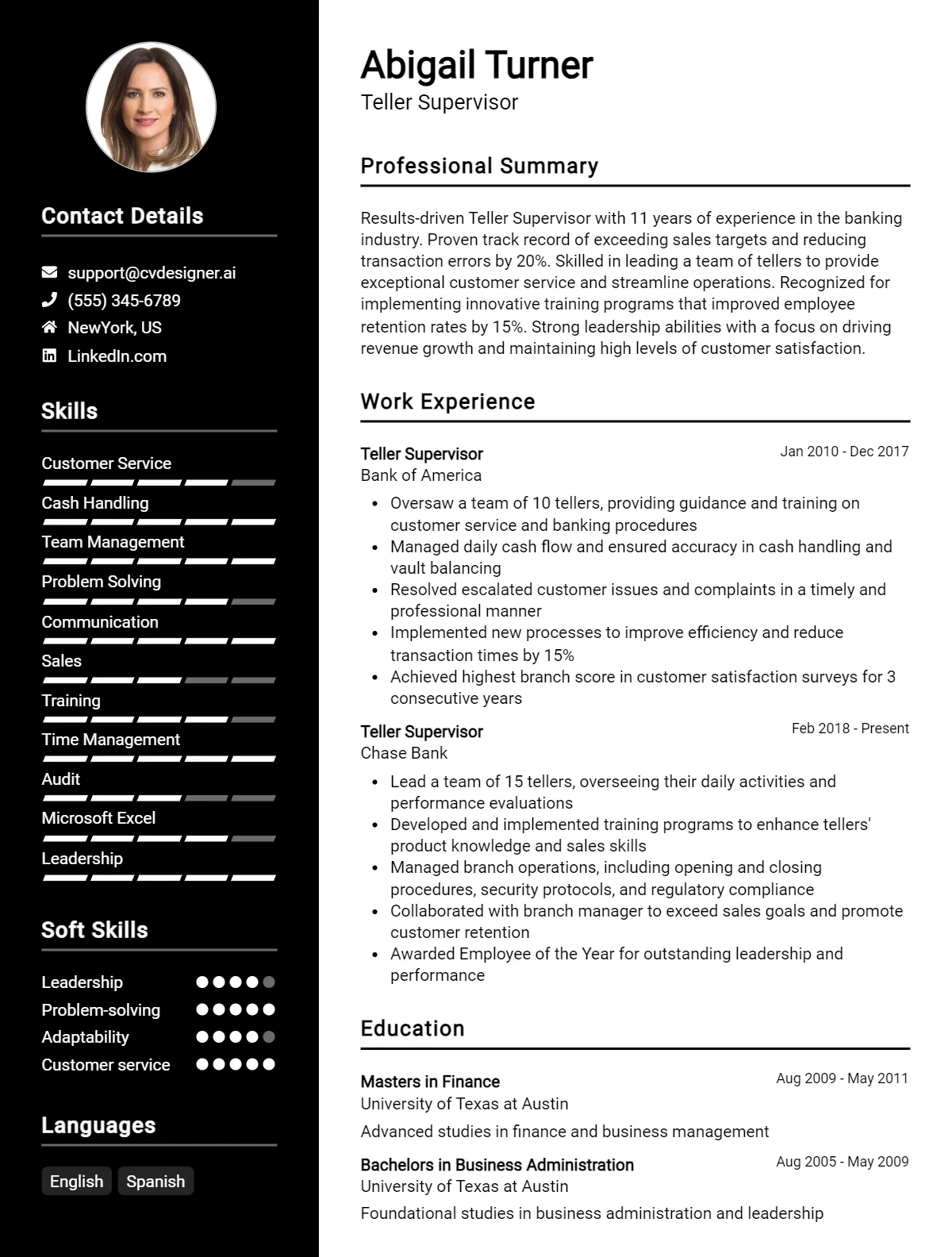Teller Supervisor CV Example For 2026: Free Downloadable Templates Preview