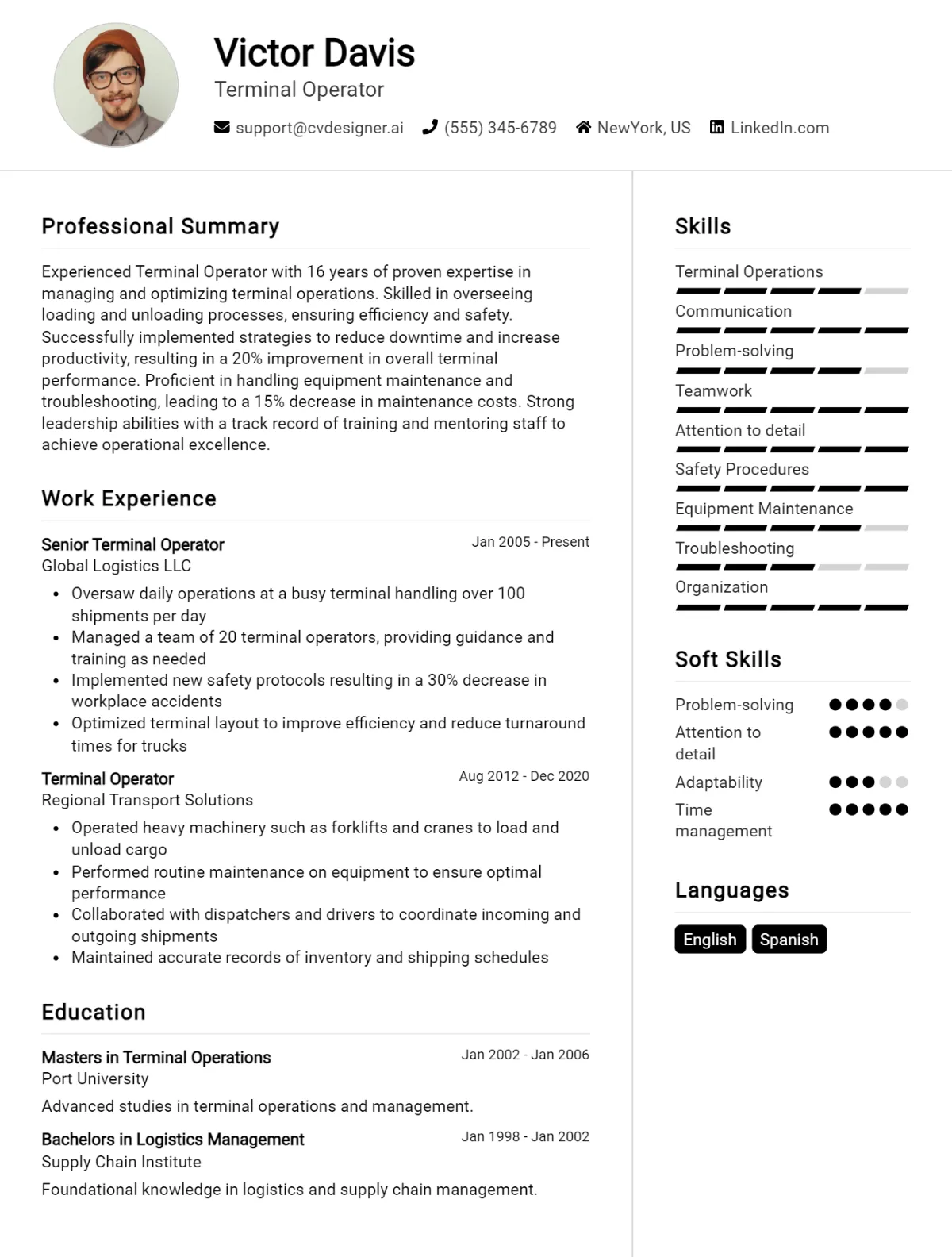 Terminal Operator CV Example For 2026: Best Writing Guide Preview
