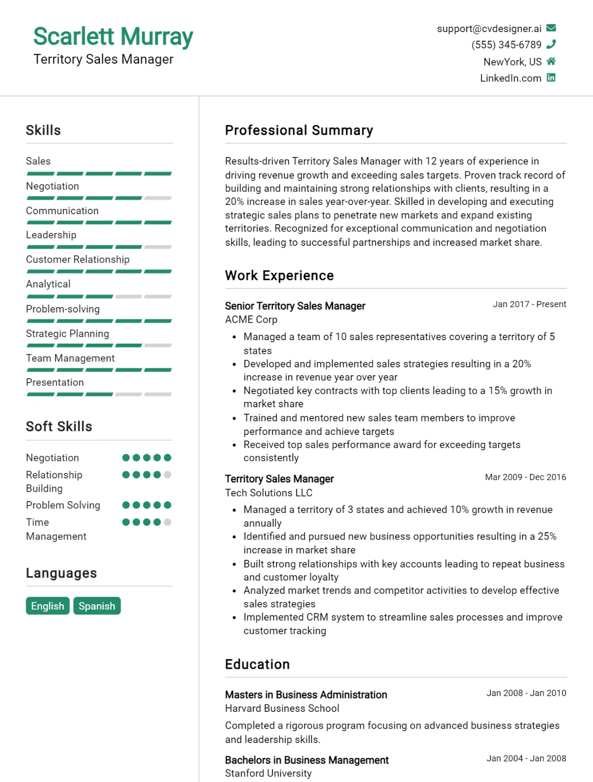 Territory Sales Manager CV Example For 2026: How to Craft a Winning CV Preview