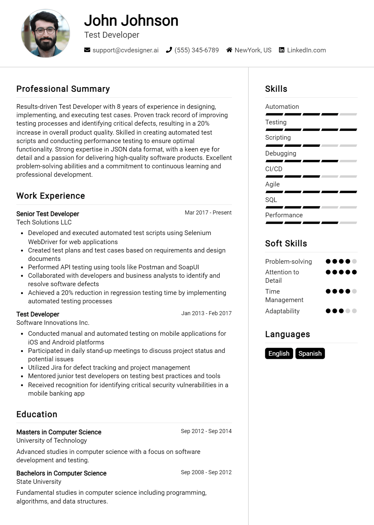 Test Developer Resume Example for 2026: Effective Tips Preview