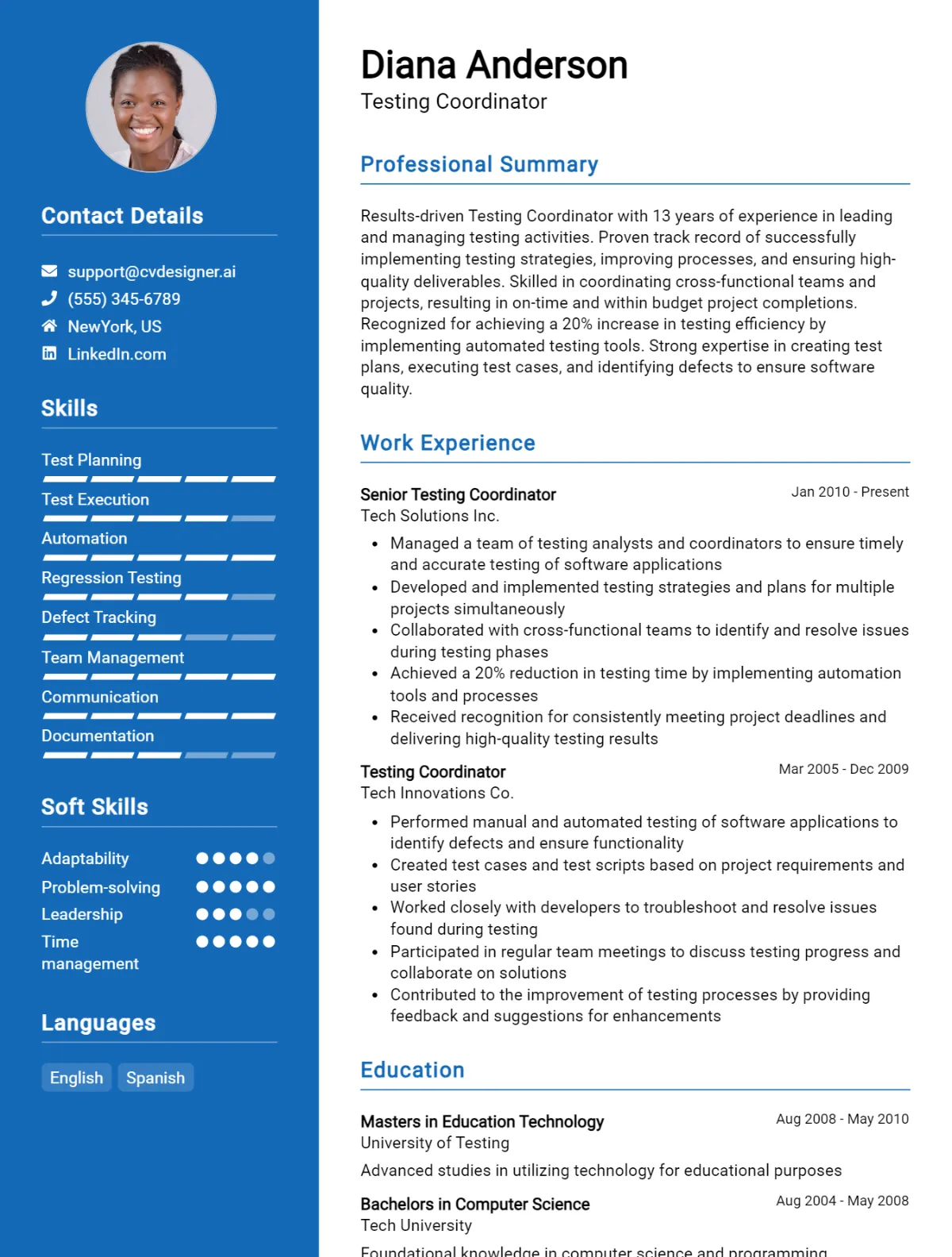 Testing Coordinator CV Example for 2026: Professional CV Templates Preview