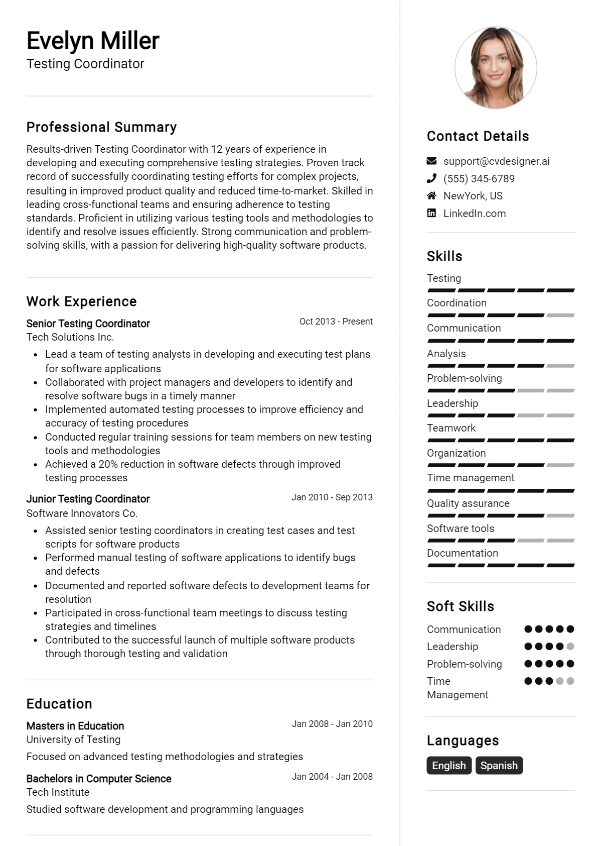 Testing Coordinator Resume Example for 2026: Free Examples Preview