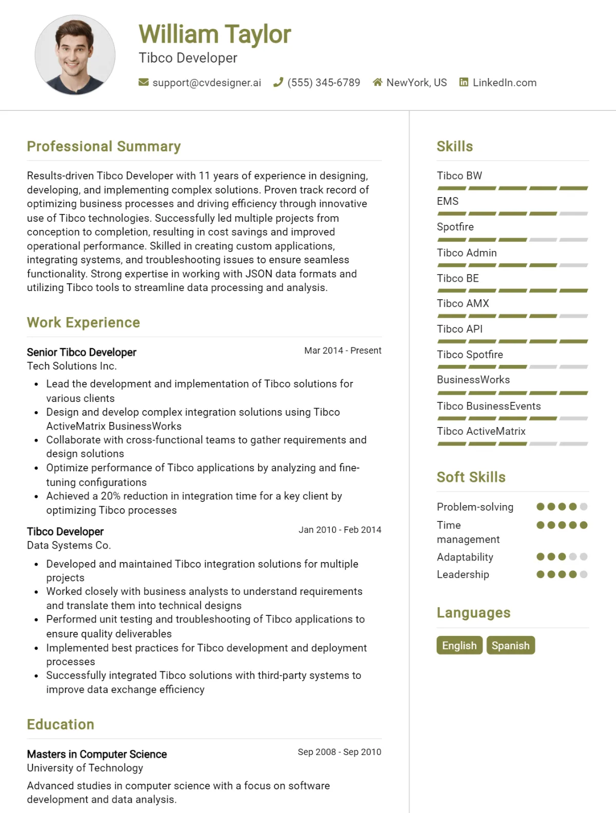 Tibco Developer CV Example For 2026: Samples & Best Practices Preview