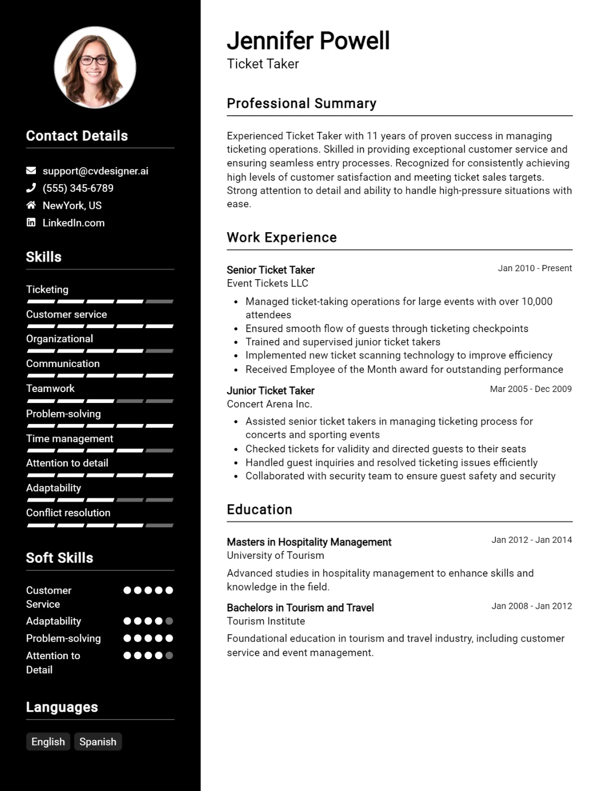 Ticket Taker CV Example For 2026: Strategies & Templates Preview