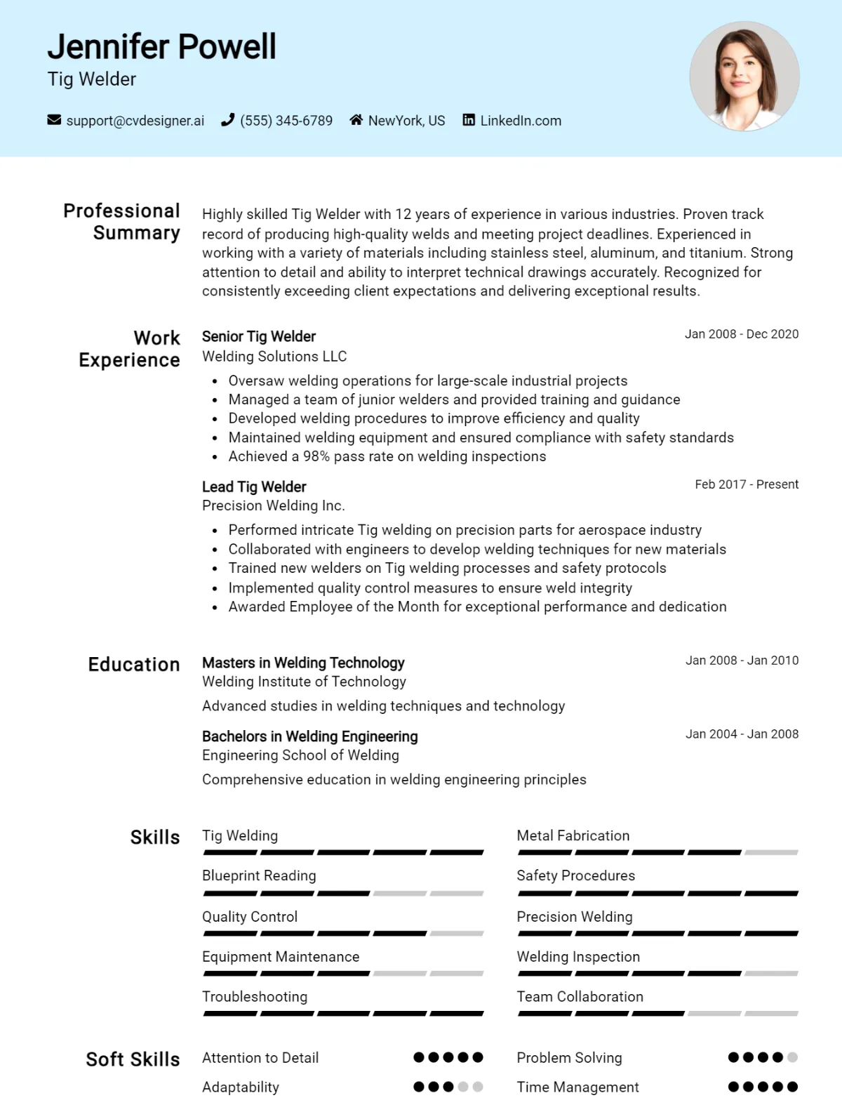 Tig Welder CV Example For 2026: Best Formatting Tips Preview