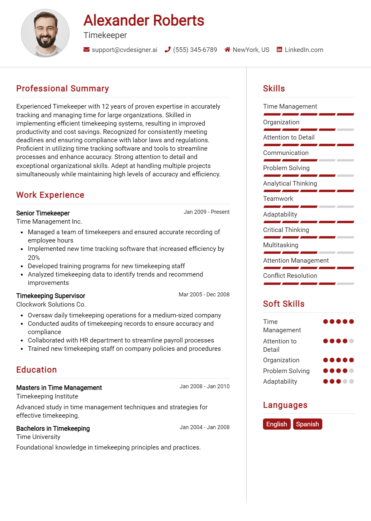 Timekeeper Resume Example for 2026: Free Professional Templates Preview