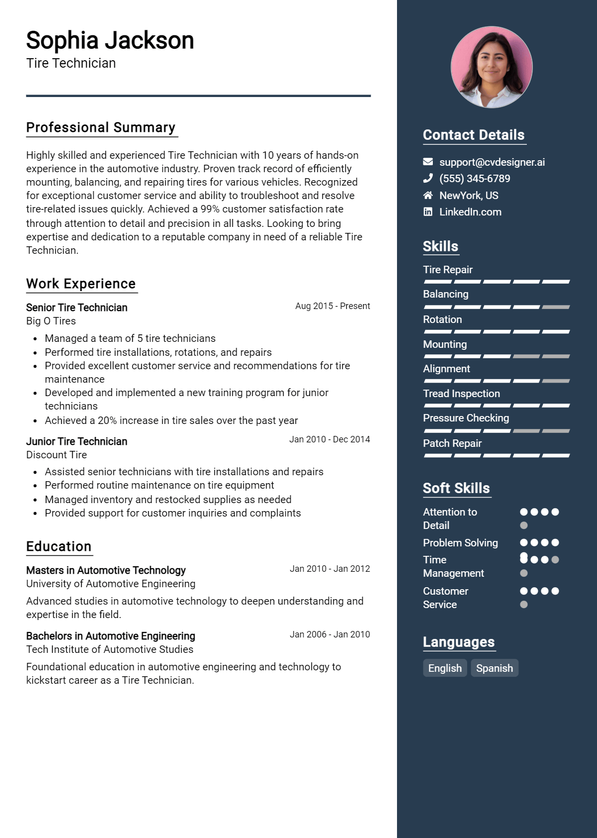 Tire Technician Resume Example for 2026: Examples & Free Templates Preview