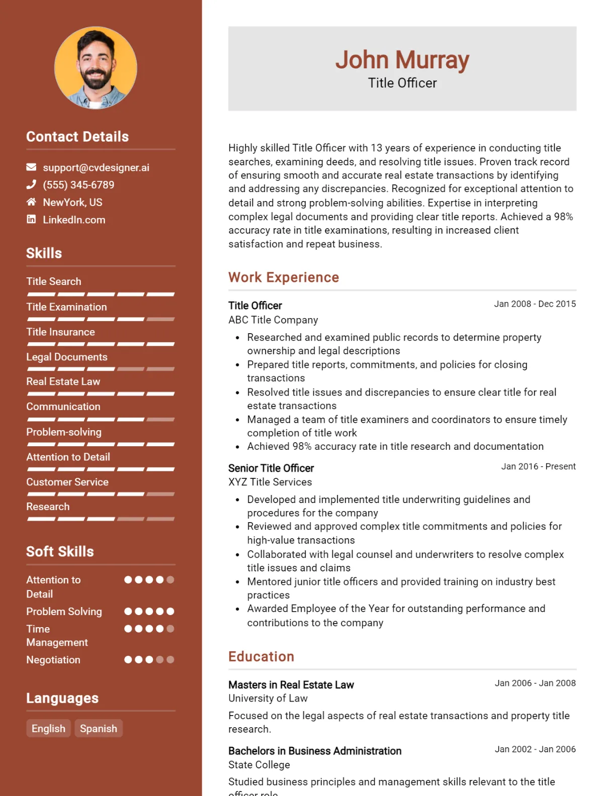 Title Officer CV Example For 2026: Top CV Skills Preview