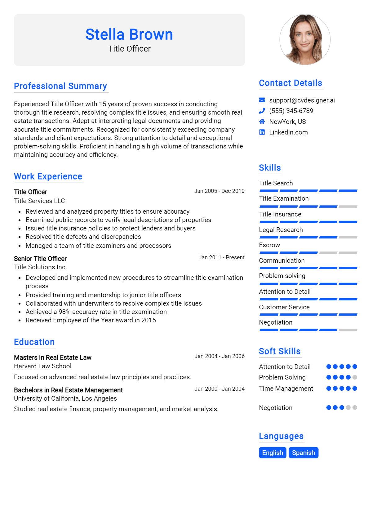 Title Officer Resume Example for 2026: Tips & Templates Preview