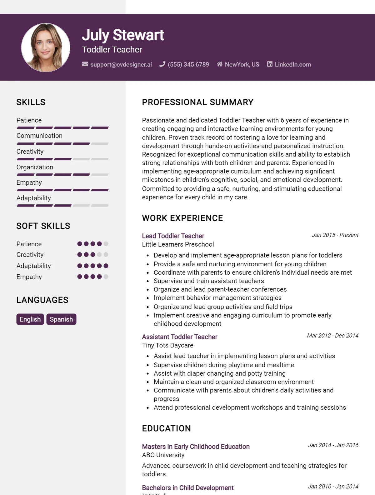 Toddler Teacher CV Example For 2026: Samples & Best Practices Preview