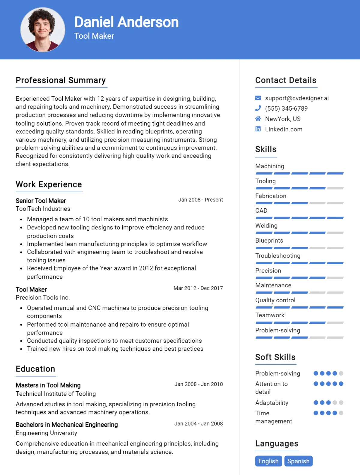 Tool Maker CV Example For 2026: Strategies & Templates Preview