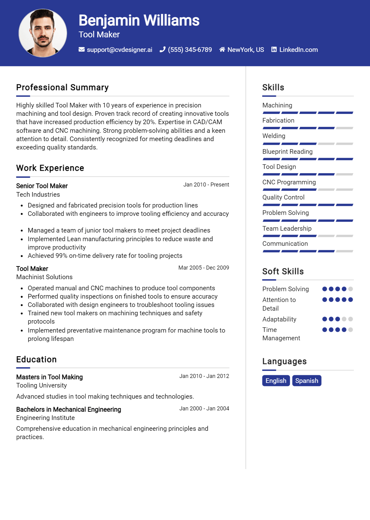 Tool Maker Resume Example for 2026: How to Create a Professional CV Preview