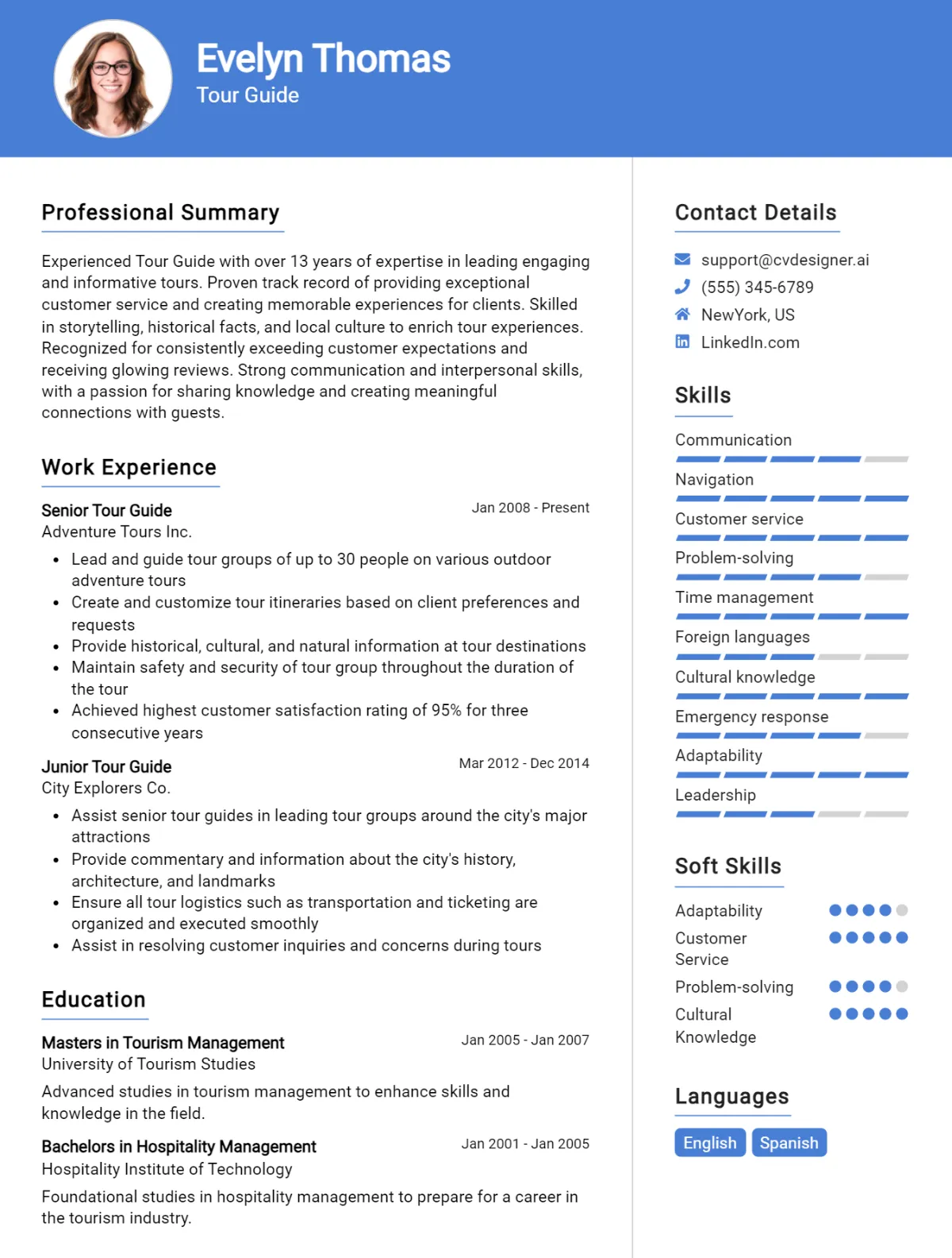 Tour Guide CV Example For 2026: Free Downloadable Templates Preview