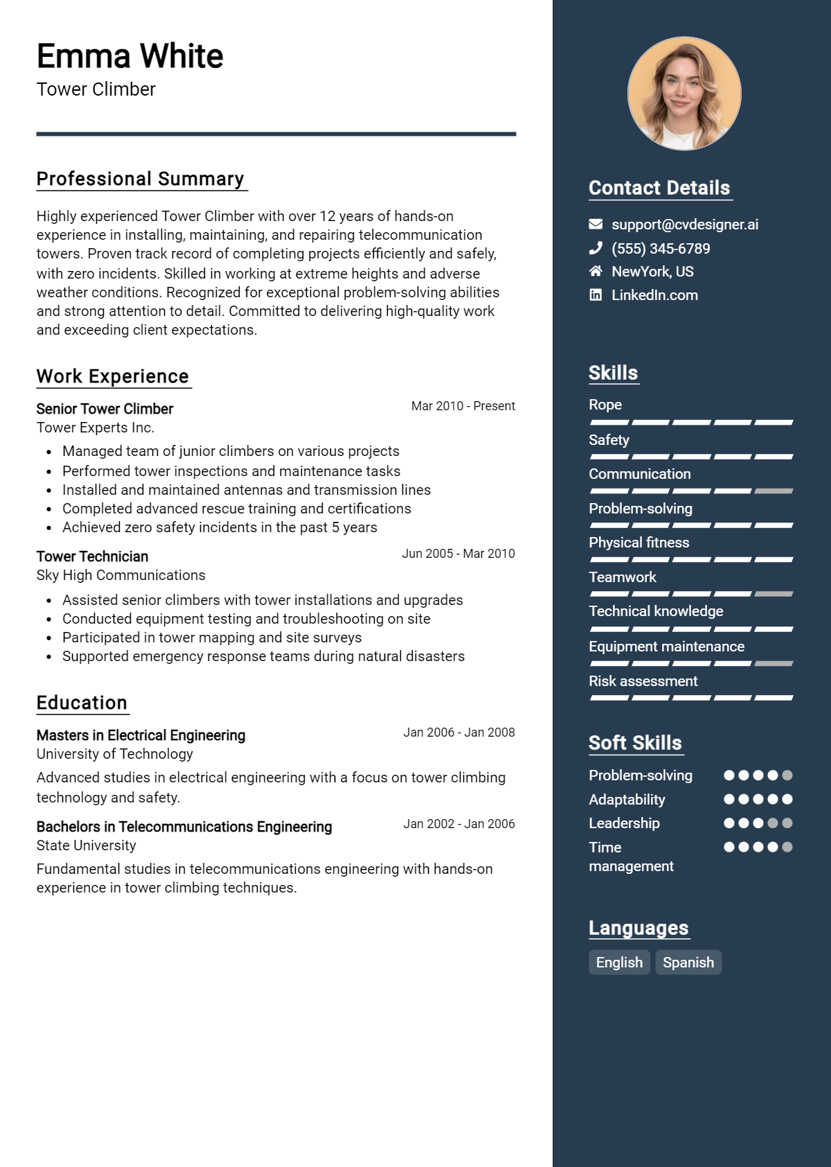 Tower Climber Resume Example for 2026: Tips & Templates Preview