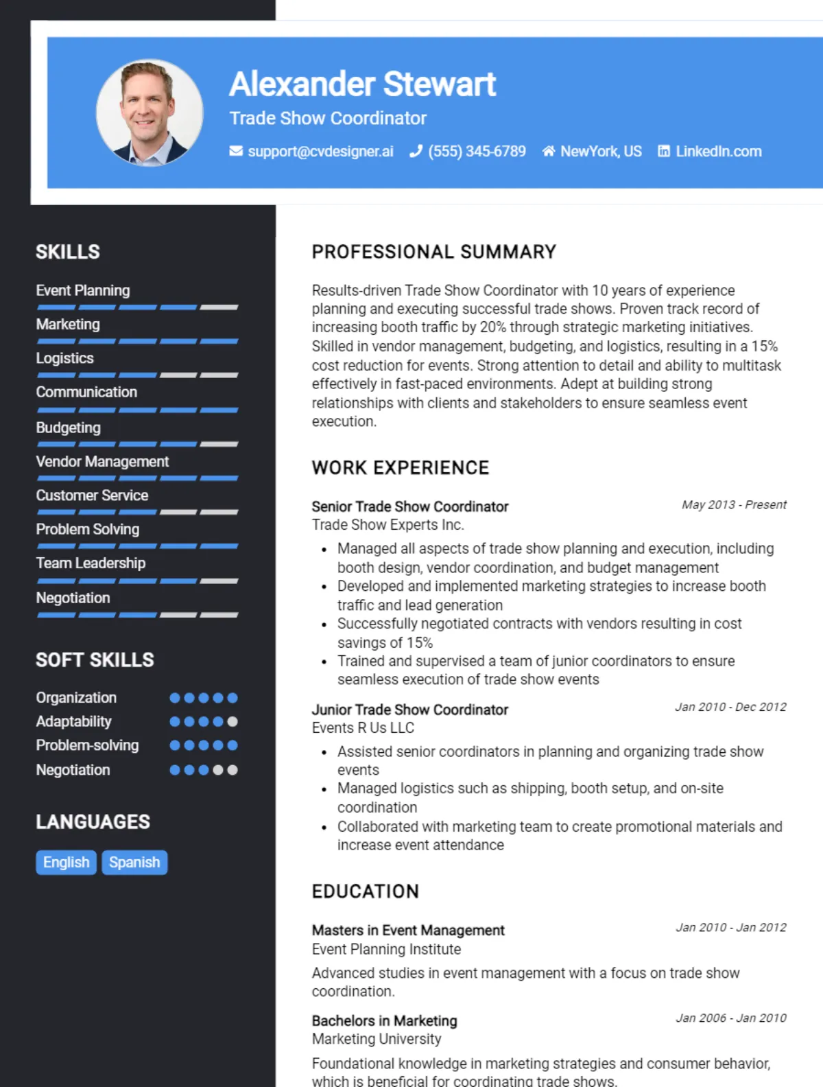 Trade Show Coordinator CV Example For 2026: Best Writing Guide Preview