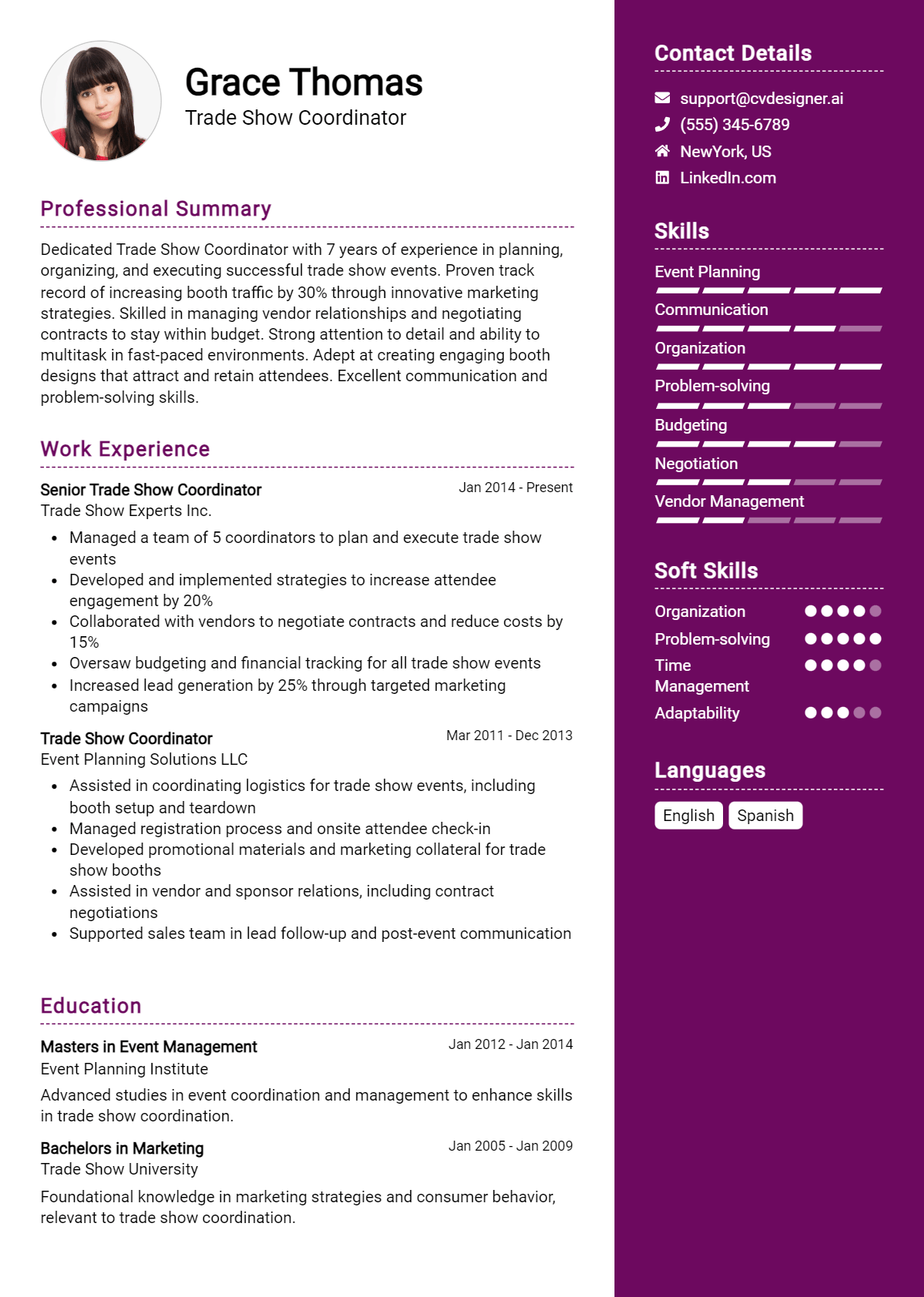 Trade Show Coordinator Resume Example for 2026: Effective Tips Preview