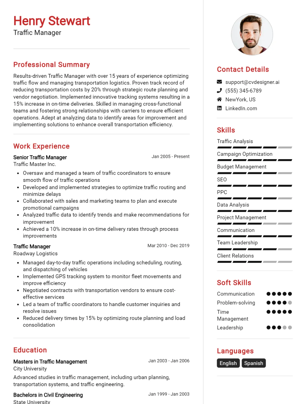 Traffic Manager CV Example For 2026: Examples & Free Templates Preview