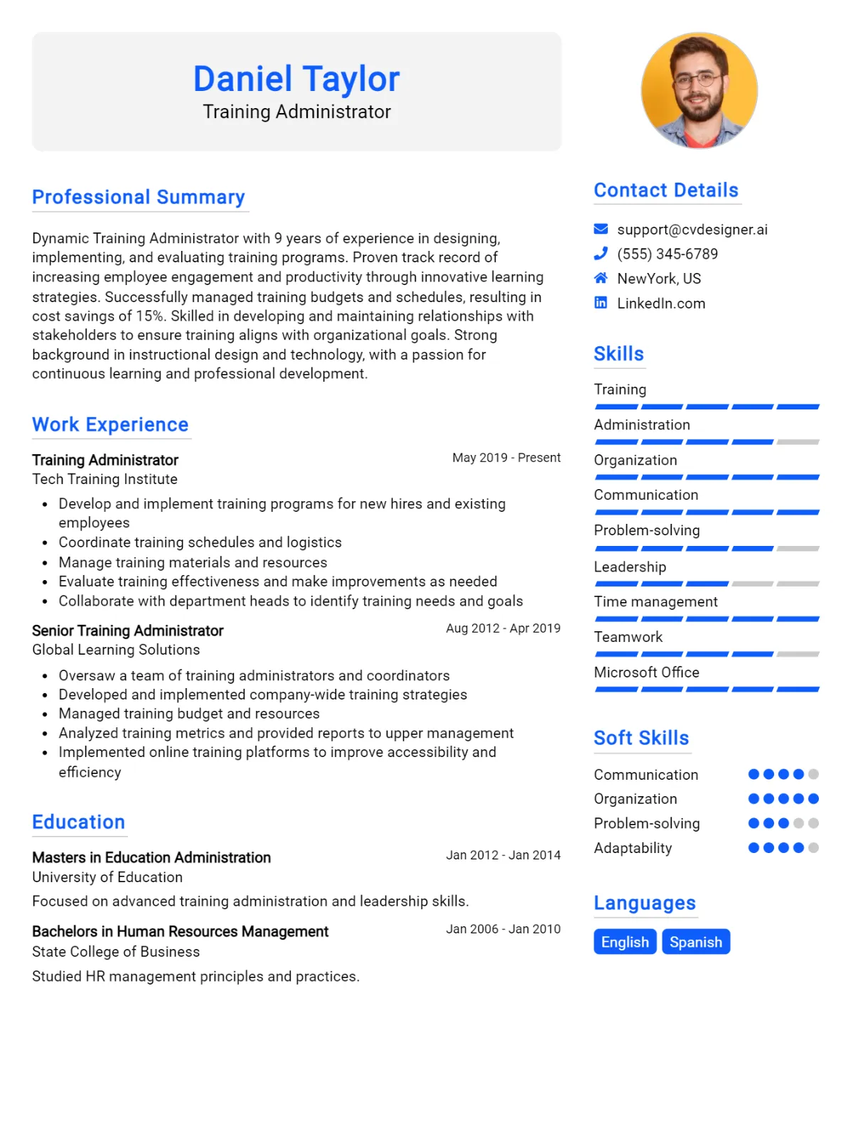 Training Administrator CV Example For 2026: Examples & Free Templates Preview