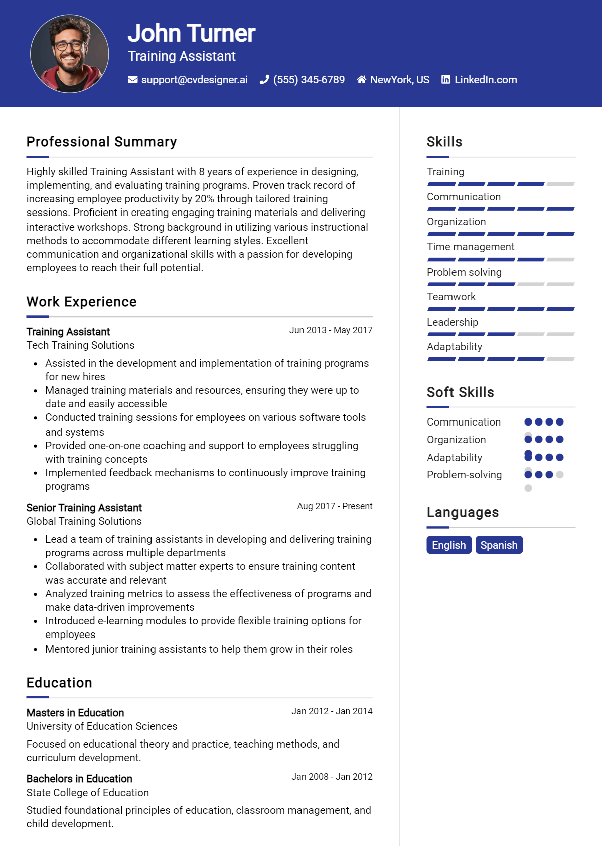 Training Assistant Resume Example for 2026: Examples & Free Templates Preview