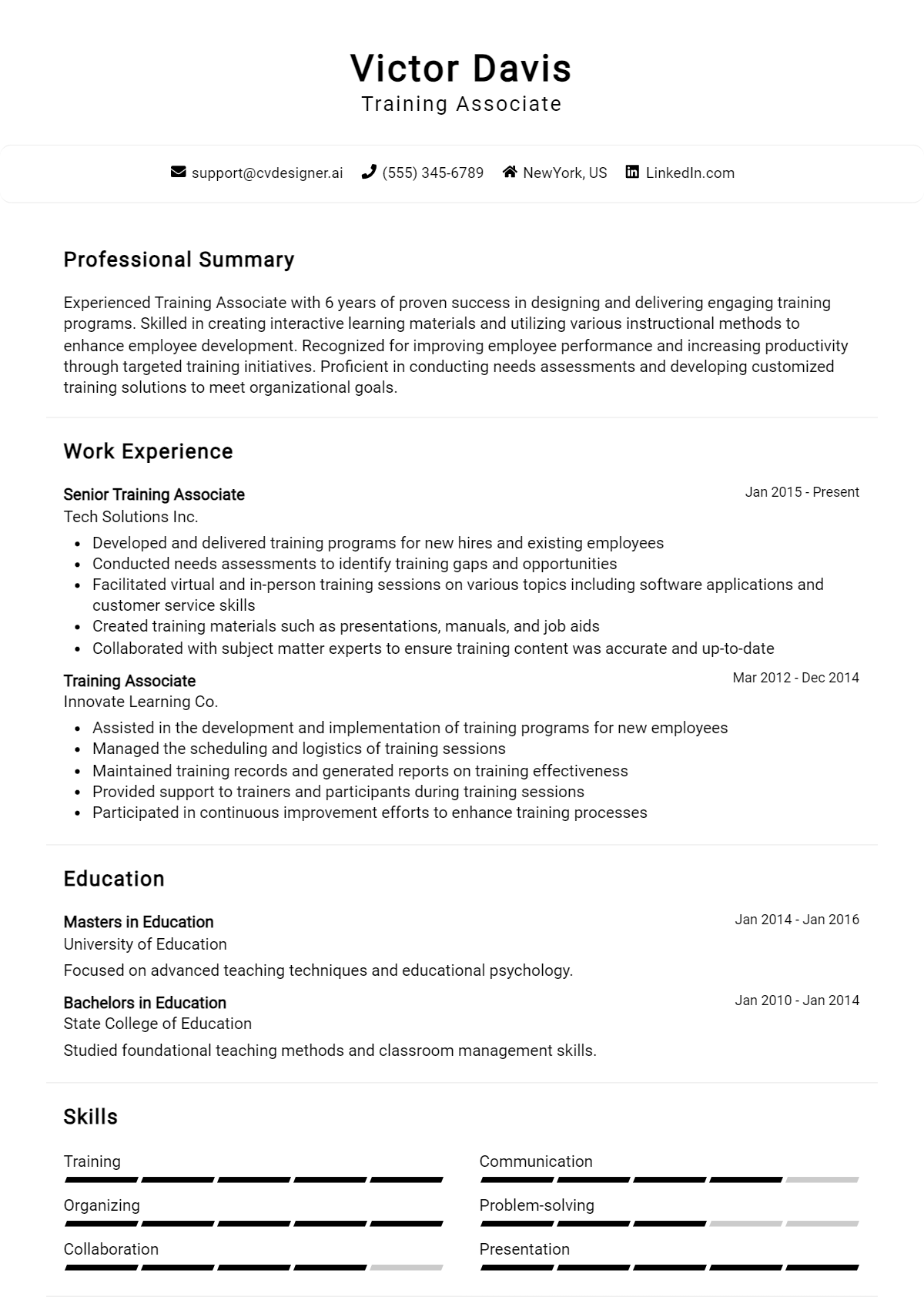 Training Associate Resume Example for 2026: Free Professional Templates Preview